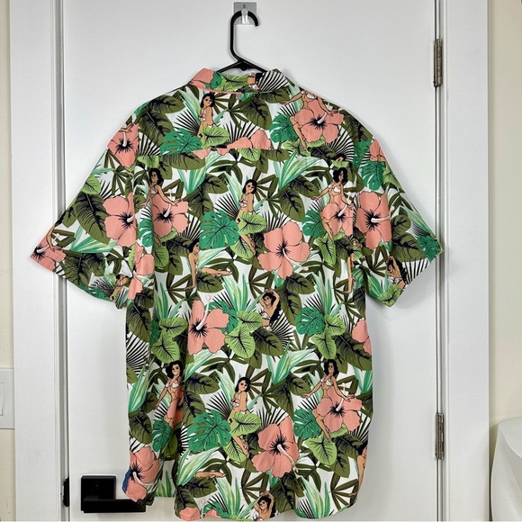 Free Planet Hawaiian Hula Girl Button Up Short Sleeve Shirt Mens Size 3X Large - Picture 2 of 10